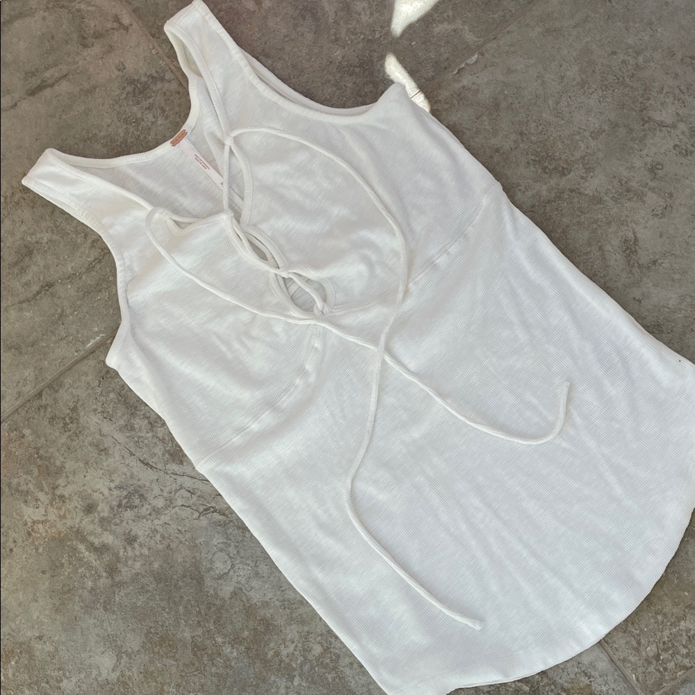 Free People White Lace-Up Tank Top